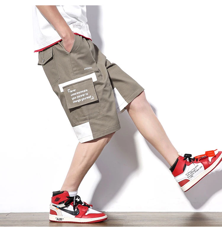 Мужские летние хип-хоп мульти накладные карманы мешковатые спортивные шорты мужские Лоскутные повседневные короткие спортивные шорты в