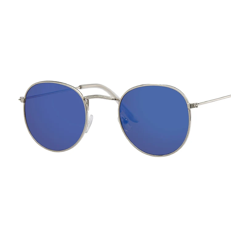 Маленькие круглые солнцезащитные очки в стиле ретро для женщин, фирменный дизайн, Винтажные Солнцезащитные очки для женщин, роскошные зеркальные солнцезащитные очки Oculos De Sol - Цвет линз: Silver Blue