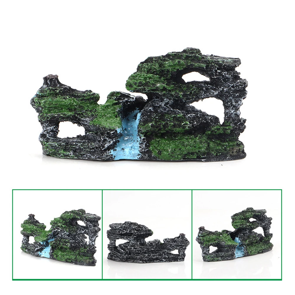 Saim Large Aquarium Mountain View Stone Ornament, Resin Rockery Fish Hiding Cave Aquarium Decoration For Amano Shrimp Cichlid To Play,Hide And Rest