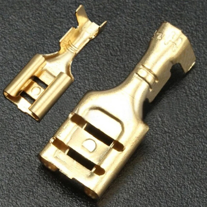 100 Pairs 6.3mm Brass Crimp Terminal Female Spade Connectors With