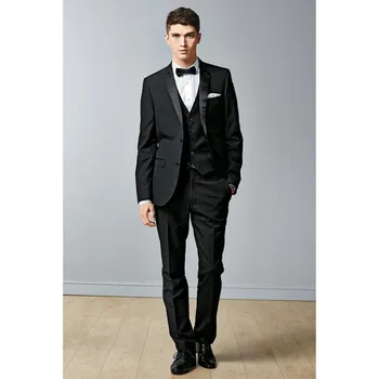 

Men's suit three-piece suit (jacket + pants + vest) men's fashion Slim solid color suit wedding groom groomsmen dress custom