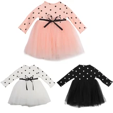 Платье принцессы для маленьких девочек, платье-пачка в горошек с длинными рукавами для девочек, осенняя одежда