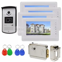 DIYSECUR 7 inch Color Video Door Phone Handsfree Intercom Electric Lock Keyfob Unlock 1 v 4