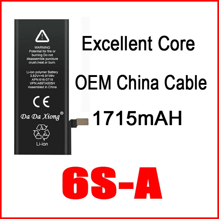 

10pcs/lot Excellent Core China Protection board 1715mAh 3.82V Battery for iPhone 6S 6GS zero cycle replacement repair parts 6S-A