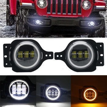 

2pcs 4 inch LED waterproof and shockproof Fog light With White DRL Amber Turn Light for 2018 2019 Jeep Wrangle JL Led Fog Lamp