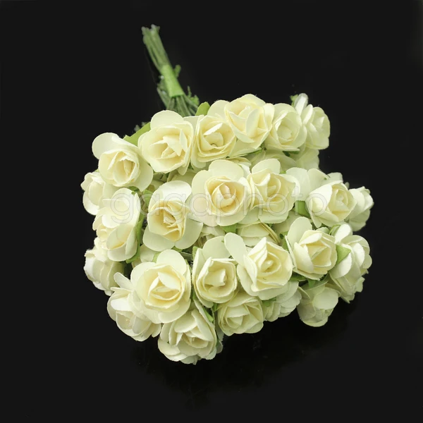 

New Pretty 144 X Ivory Mini Artificial Paper Rose Flower Wedding Card Decor DIY