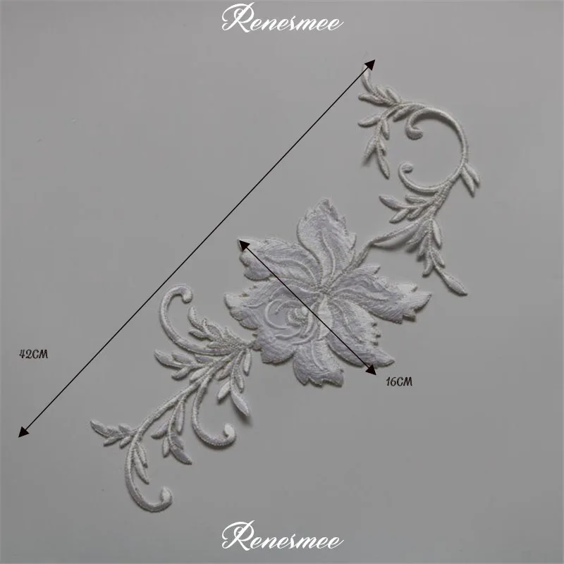 1Pc Long Floral White Black Blue Applique Clothing Embroidery Patch Fabric Sticker Iron On Patch Craft Sewing Repair 42X16cm - Цвет: white