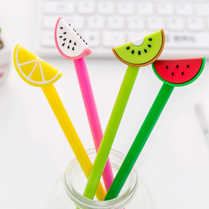 

4Pcs Cute Kawaii Kiwi Dragon Fruit Gel Pen Lovely Fun Novelty Kawai School Office Supply Stationery Goods Accessory Lemon Thing