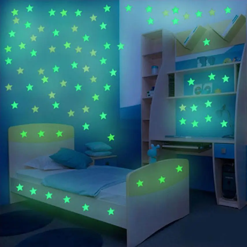100 шт Детские флуоресцентные светящиеся в темноте светящиеся звезды наклейки на стену звезды светящиеся наклейки цветные 8,13