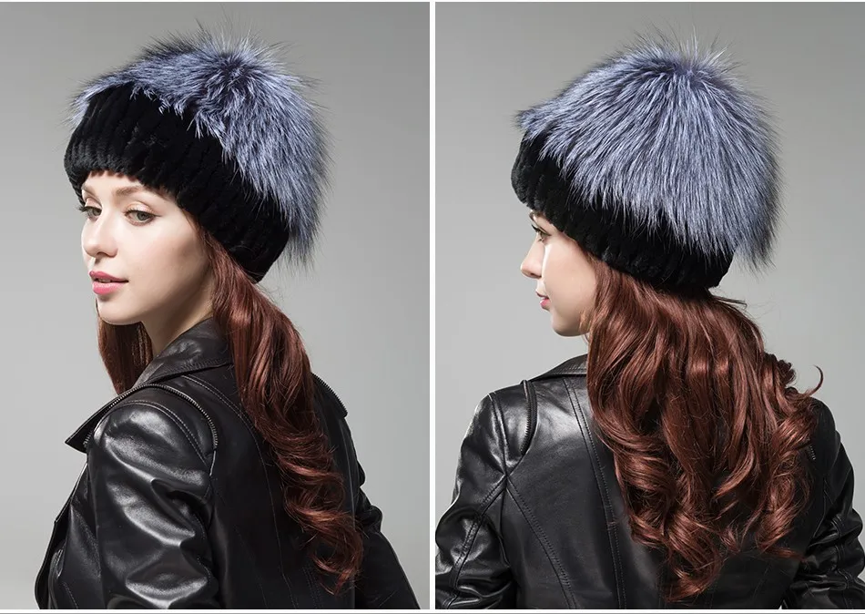 Fashion Womens Fur Beanies Real Rex Rabbit Fur Hats with Stripe Design Hat Ladies Winter Warm Rex Rabbit Fur Caps (20)
