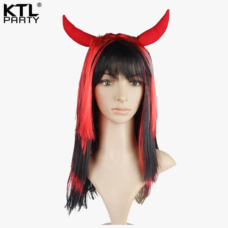 

KTLPARTY Devil red horn party wig red horns costume party headdress headband