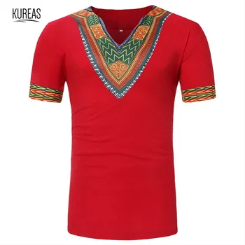 

Kureas Men's African Dashiki T-Shirt Summer Short Sleeve V-Neck Tee Traditional Casual Tribal Fashion Tops