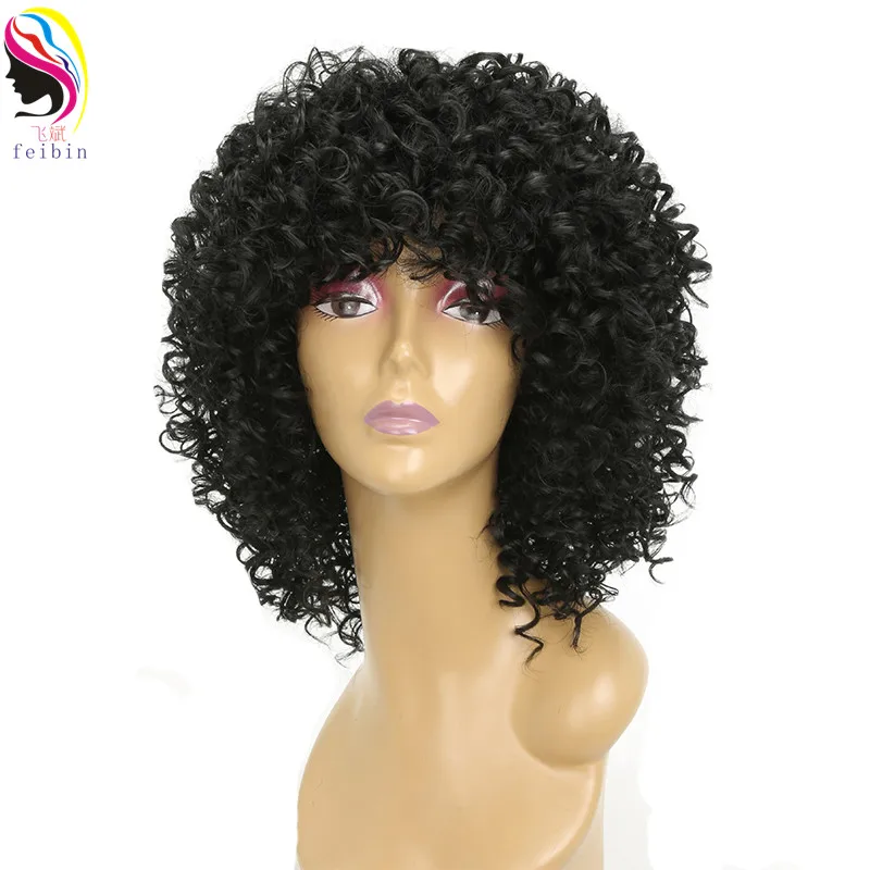 Feibin Короткие афро парики для черных женщин кудрявый парик натуральный черный синтетический парик высокотемпературное волокно 10 дюймов