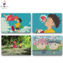 DIY Раскрашивание картины по номерам с цветами Золотая рыбка на утесе комическая картина Рисунок Живопись по номерам оформлена дома