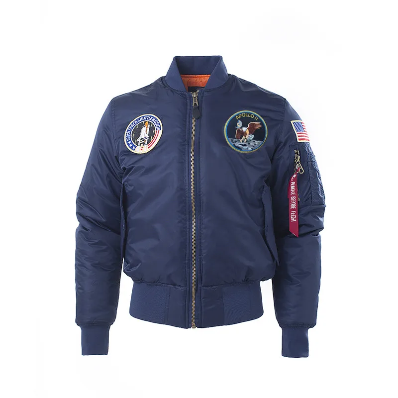 Зима Apollo 100th космический челнок Миссия Толстая стеганая MA1 бомбардировщик хип-хоп ВВС США пилот теплая негабаритная летная куртка для мужчин