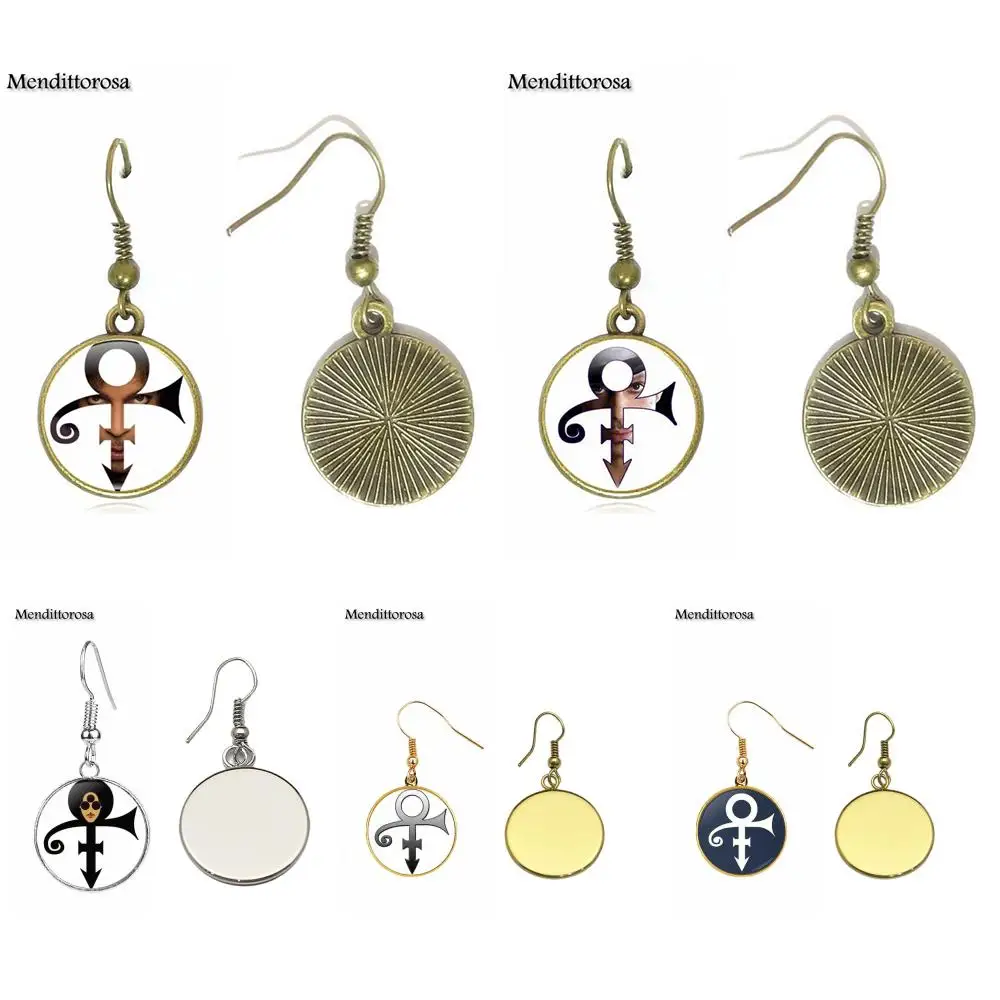 

Mendittorosa Glass Cabochon Bronze/Silver/Golden Clip Ear Hook Drop Earrings Jewelry Prince RIP Symbol Logo Love Gothic