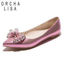 ORCHA LISA/Женская обувь; Брендовые женские туфли женские Повседневное острый носок обувь с симпатичной бабочкой для Женские туфли-лодочки с украшением в виде кристаллов обувь без шнуровки женская обувь Туфли без каблуков C419