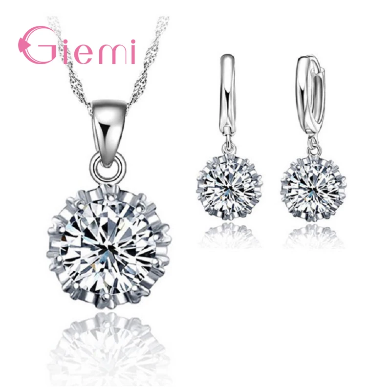 

TrendySilver 925 Sterling Silver Jewelry Sets for Women Shiny Zircon Pendant Female Elegant Necklace Earrings Best Wedding Gifts