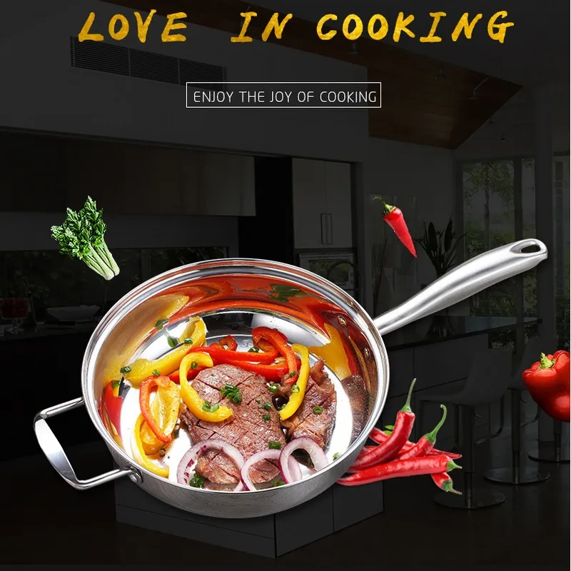 NEW 24cm Chinese Stainless Steel Frying Pan Woks Kitchen Cooking Pot