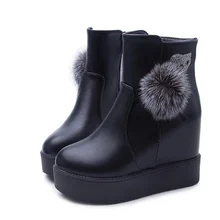 Womens Fashion Warm High heel Snow Boots Fox Drill Ball Winter Shoes Punk England Increase Platform Wedge Ankle Boots