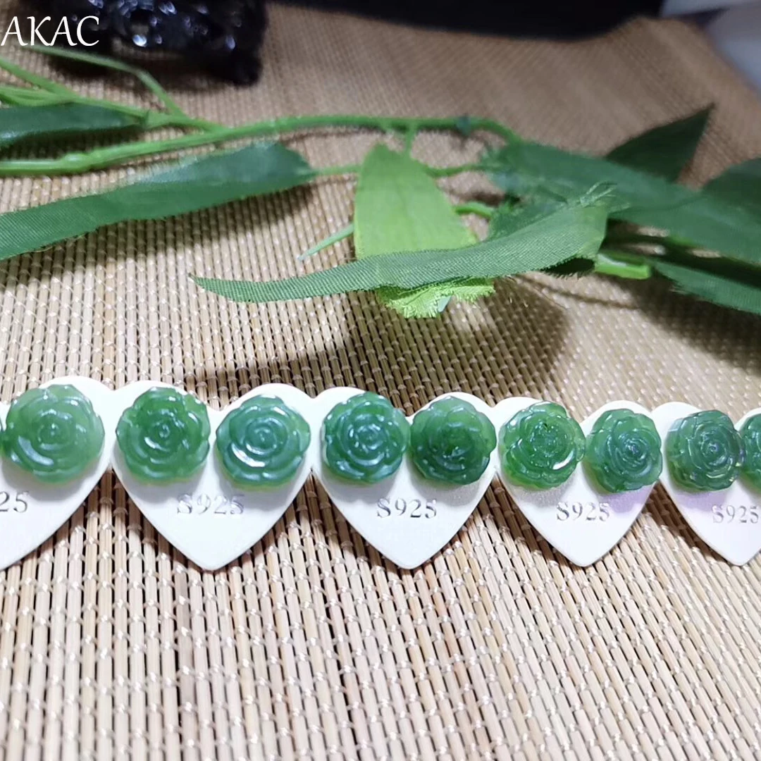 

AKAC Approx 11mm natural hetian jade rose shape simple design women stud earring one pair/set