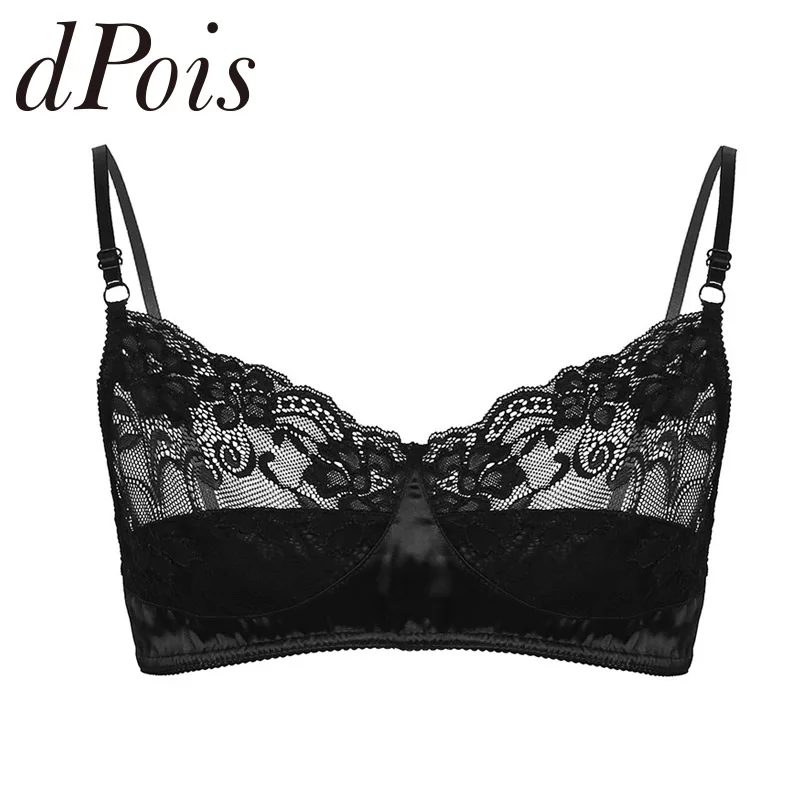 

Men Breathable Bralette Crossdressing Sissy Lingerie Adjustable Spaghetti Straps Floral Lace Satin Wire-free No Pad Bra Tops