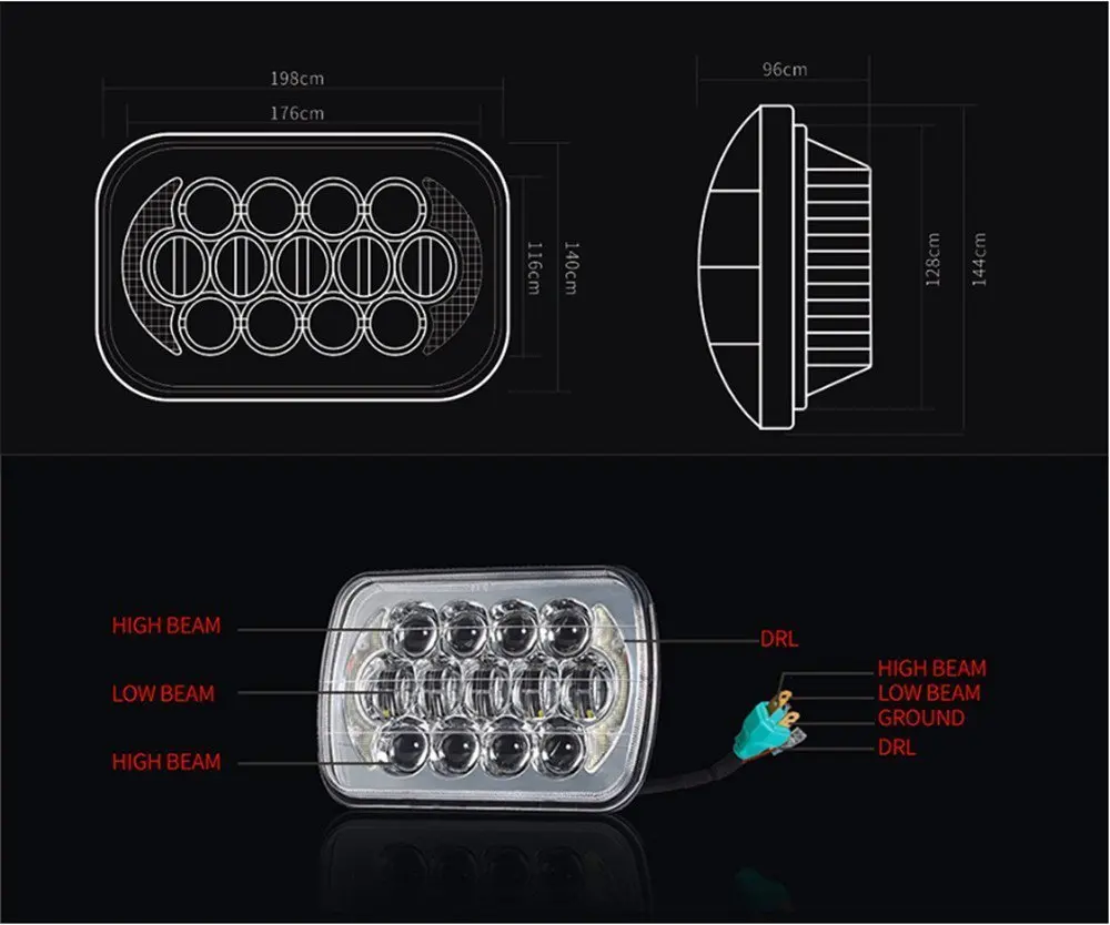 Pair 5X7 inch h4 LED Replacement for Sealed Beam with DRL 7x6 inch headlamp for Jeep Cherokee XJ 1984-2001 (24)