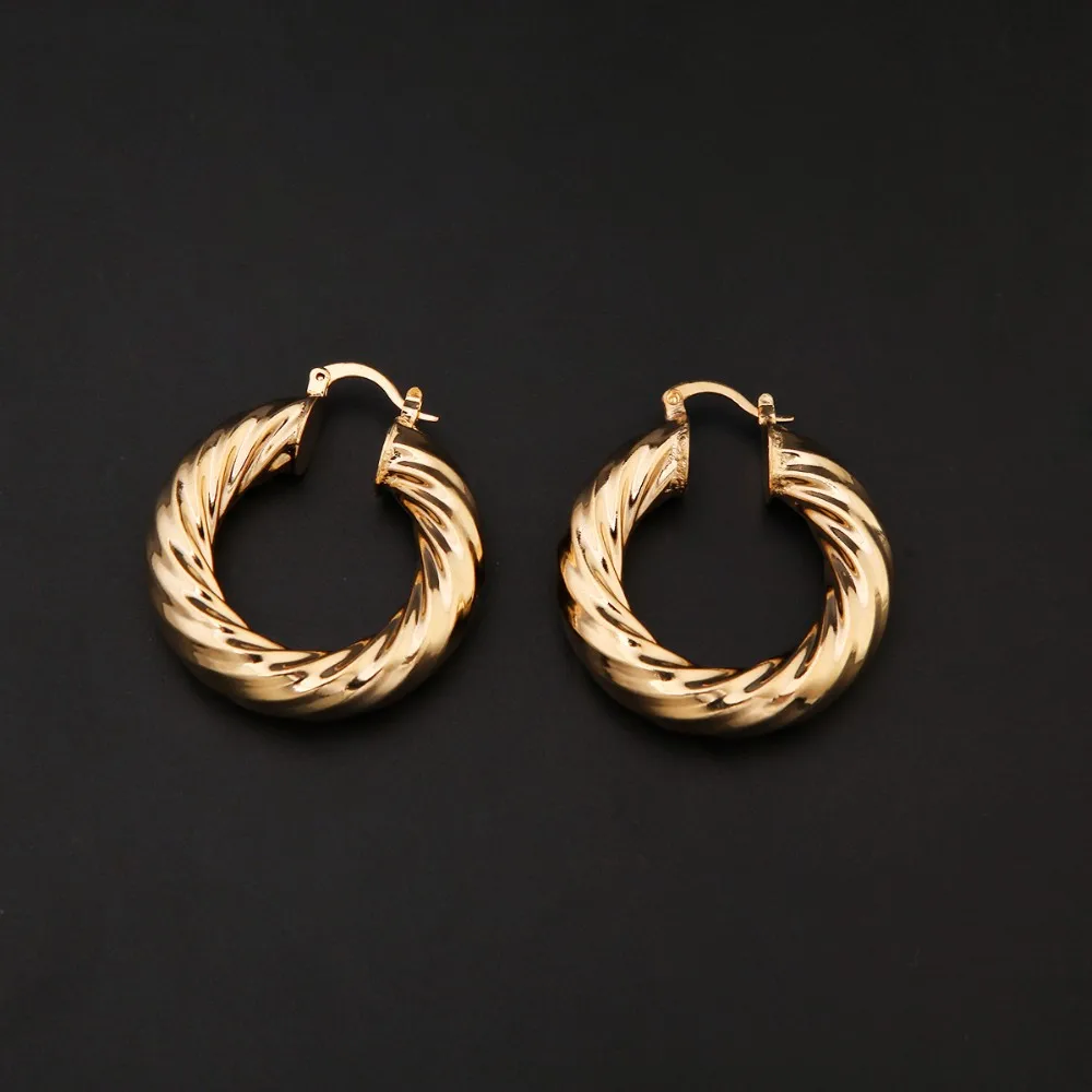 24K золотой цвет смешанные цвета скрученный круг серьги-кольца ювелирные изделия