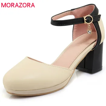 

MORAZORA 2020 new women pumps spring summer simple buckle splice color fashion round toe comfortable square heel shoes woman