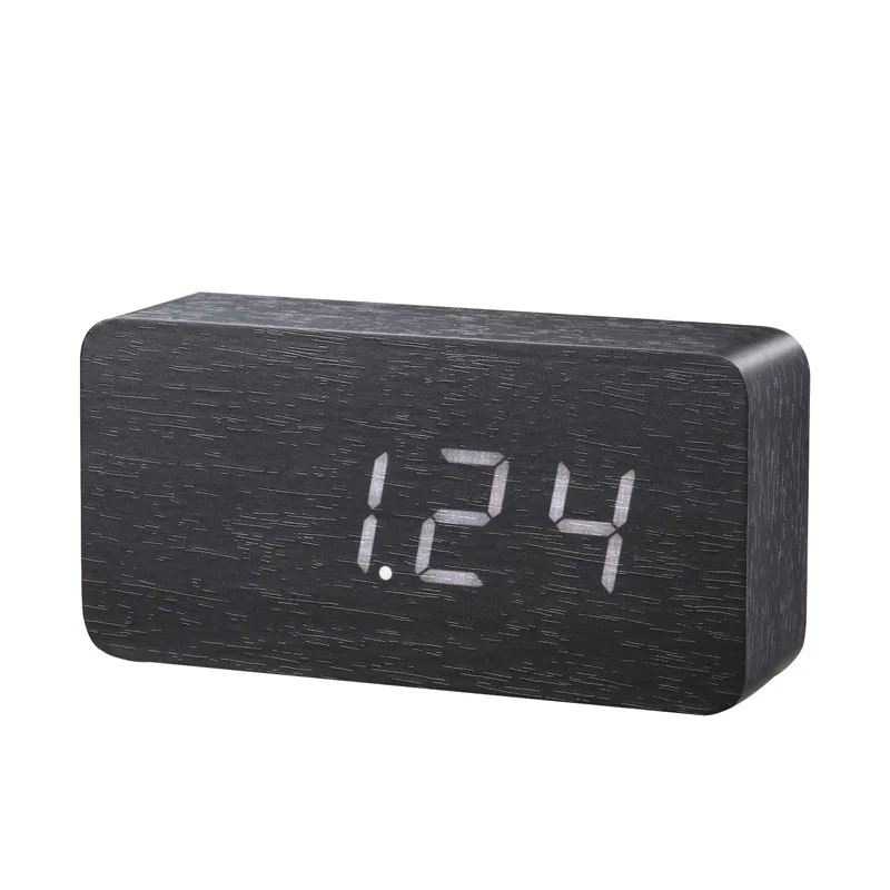 JINSUN светодиодный деревянный бортовой сигнал Заводной термометр цифровые настольные часы голосовой активированный KSW105