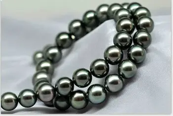 

stunningAAA12mm tahitian round black green pearl necklace 18inch silver KKK