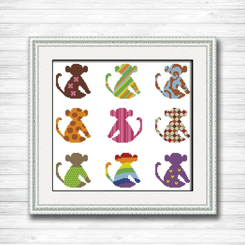 

Changeable monkey cartoon paintings dmc 14CT 11CT counted cross stitch Needlework Set Embroidery kits chinese cross stitch