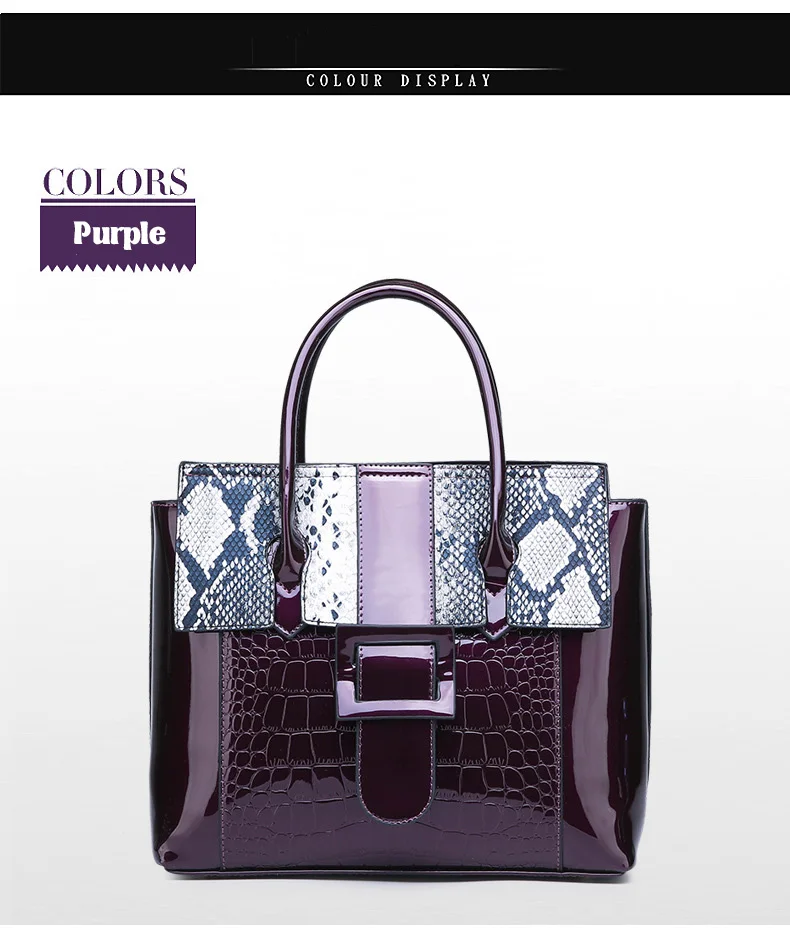 Women's Luxury Alligator Patent Leather Handbag Luxury Crocodile Women Tote Red Black Purple Snakeskin New Designer Shoulder Bag (15)