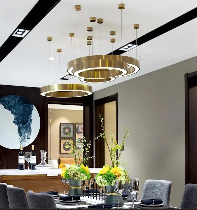 

New gold circular chandelier modern lobby living room lamp hotel project DIY design custom lamp