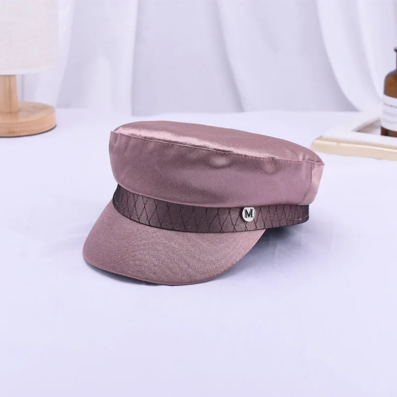 Сатиновые кепки высокого качества на плоской подошве для взрослых, женские модные темно-синие шляпы в английском стиле, военный воин, открытый зонт - Цвет: Dusty Pink