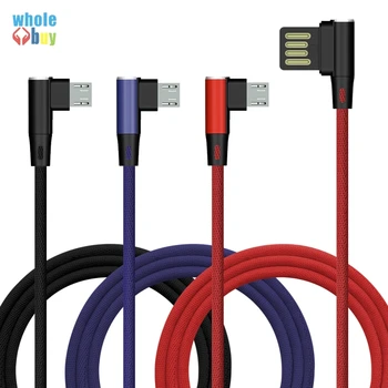 

300pcs Cable Micro USB Fast Charge Nylon Cord Dual 90 Degree Data Sync Cable for Samsung Xiaomi Android L Bending Cable