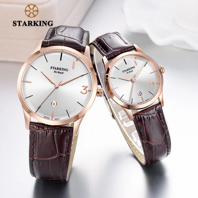STARKING Lover's Часы с гравировкой китайских слов Ограниченная серия комплекты с часами кварцевые кожаные Наручные часы для мужчин и женщин подарок