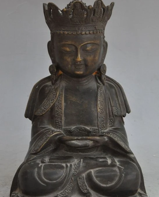 

9"old chinese pure bronze tibet buddhism fane sakyamuni Shakyamuni buddha statue