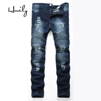 

HMILY Fashion Pants Mens Jeans Slim Fit Classic Brand Men Straight Jeans Dropshipping Quality Guaranteed Ripped Biker Jeans Male