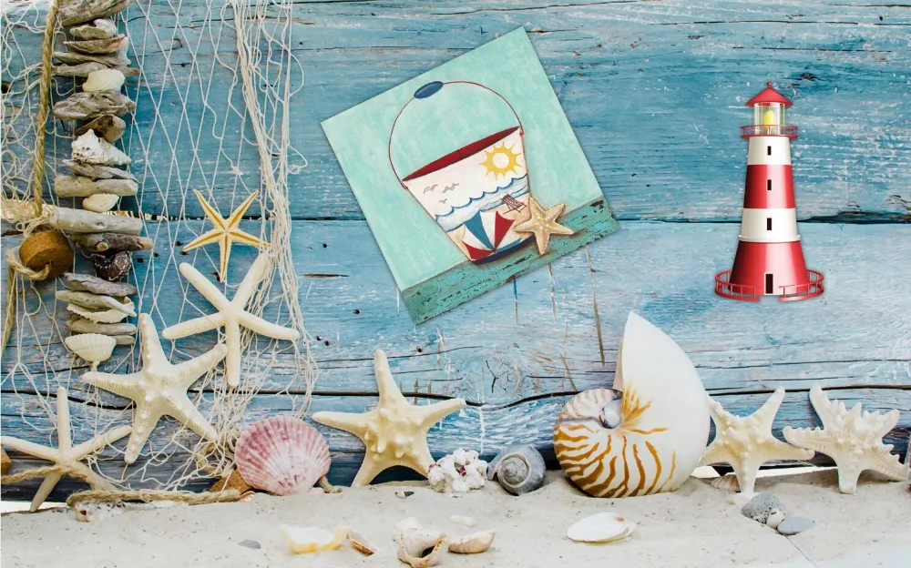 

SHENGYONGBAO Vinyl Custom Fishing nets Photography Backdrops Prop Digital Starfish Conch Photography Background YHSHJ-1022