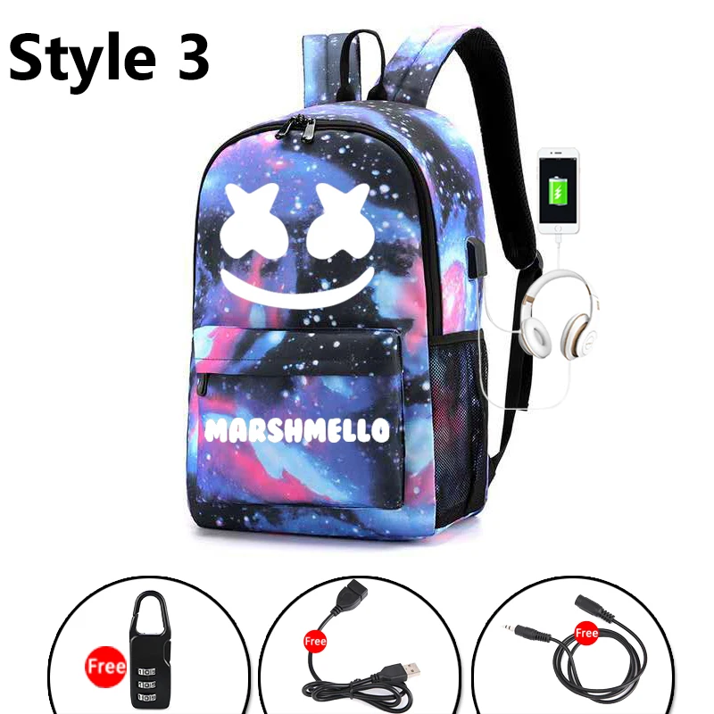 BOZMD DJ Marshmello Backpack For School Boys Girls Student School Bag Anti-theft Usb Men Luminous Backpack Anti-thft Usb Bag