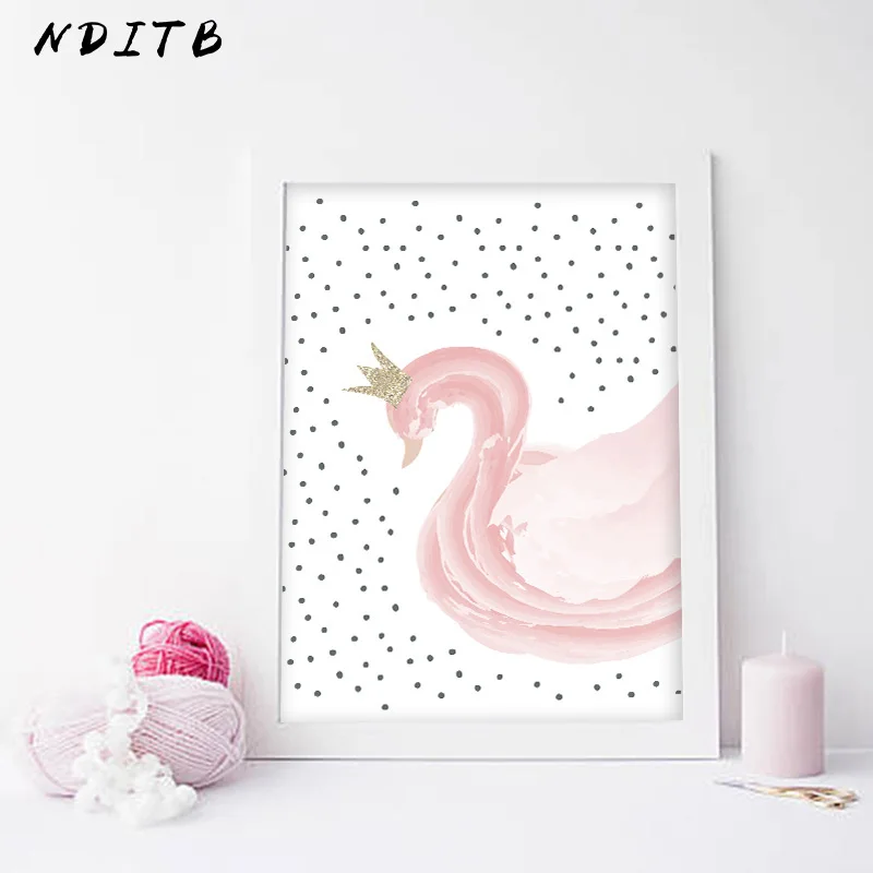Розовый мультфильм лебедь танец девушка холст картина Kawaii настенные