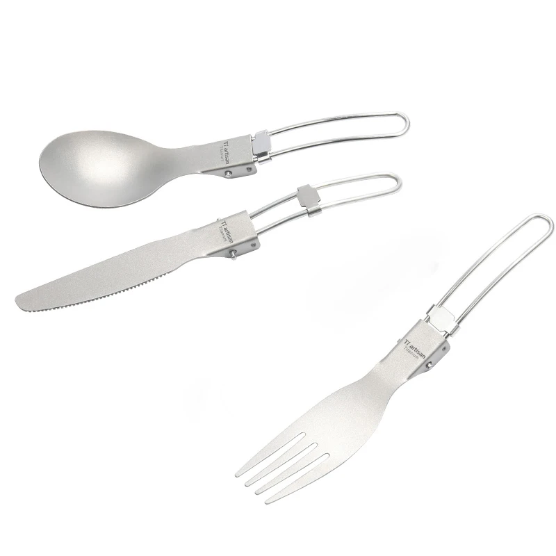 3pcs Set Triartisan титановые столовые приборы набор ножей вилка ложка Открытый Отдых Путешествия чистый титановый набор посуды с сетчатой сумкой - Цвет: 3pcs Set