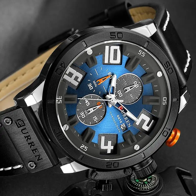 

CURREN Men'S Fashion Leather Strap Quartz Sports Watches Outdoor Casual Men Military Waterproof Wristwatch Man Analog Clock Gift