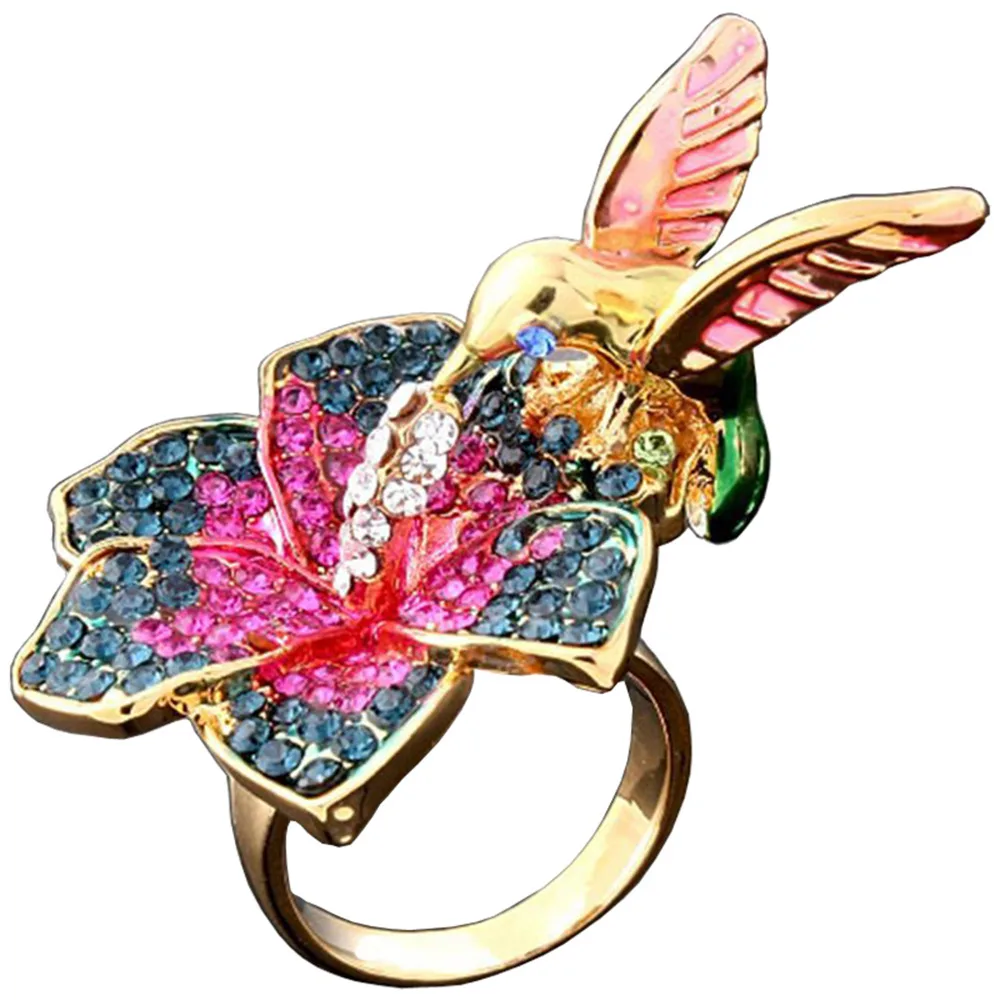 

Claire Jin Exaggerated Wing of Eagle Ring Statement Big Fully-jewelled Rhinestone Vintage Jewelry Retro Animal Rings for Women