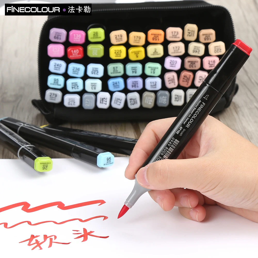 Finecolour EF102 кисти художественные маркеры 240 цветов тонкие и кончик кисти двухсторонние маркеры для рисования профессиональная Манга