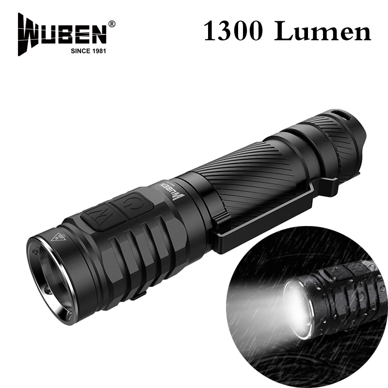 

WUBEN Tactical LED Flashlight 1300 Lumen Double Side Switch USB Rechargeable 18650 Waterproof IPX8 Torch Cree XP-G3 led Light