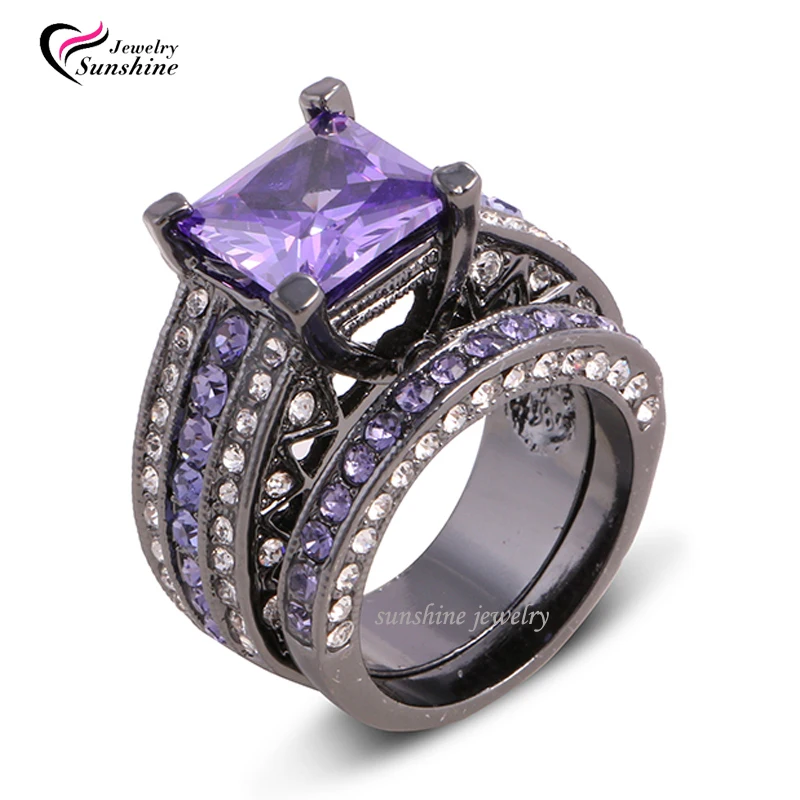 Size 6 7 8 9 10 Black Rhodium Plated Purple Top Princess