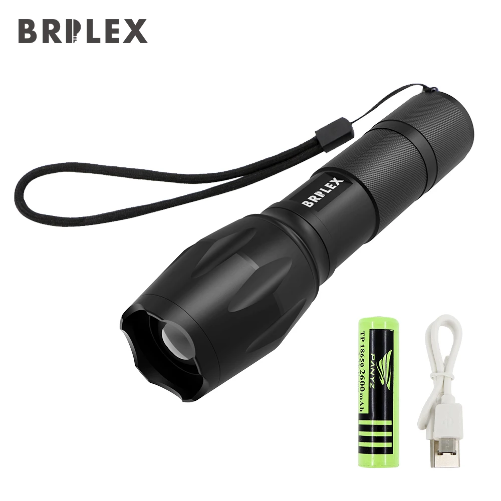 BRILEX флэш-светильник светодиодный тактический флэш-светильник ультра яркий фонарь T6 походный светильник 18650 батарея водонепроницаемый черный BSB перезаряжаемый