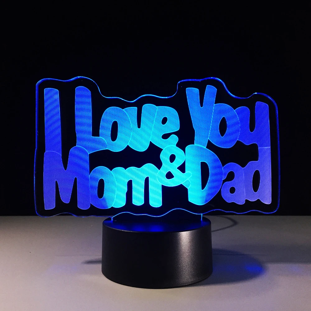 Acrylic Night Light LED Home Decor 7 Color Change 3D I Love You Mom And Dad Table Lamp USB Sleep